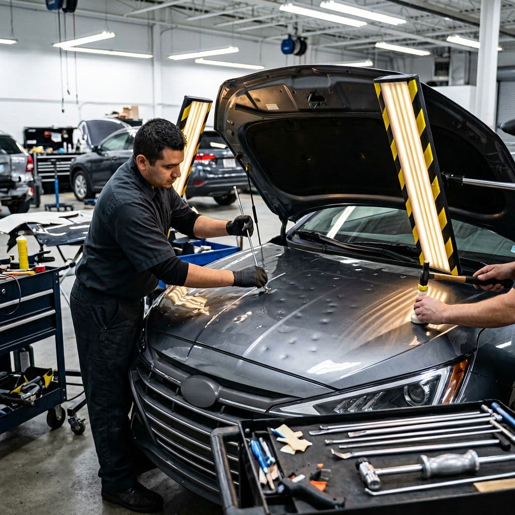 Hyundai dolu hasarı göçük düzeltme - boyasız onarım işlemi